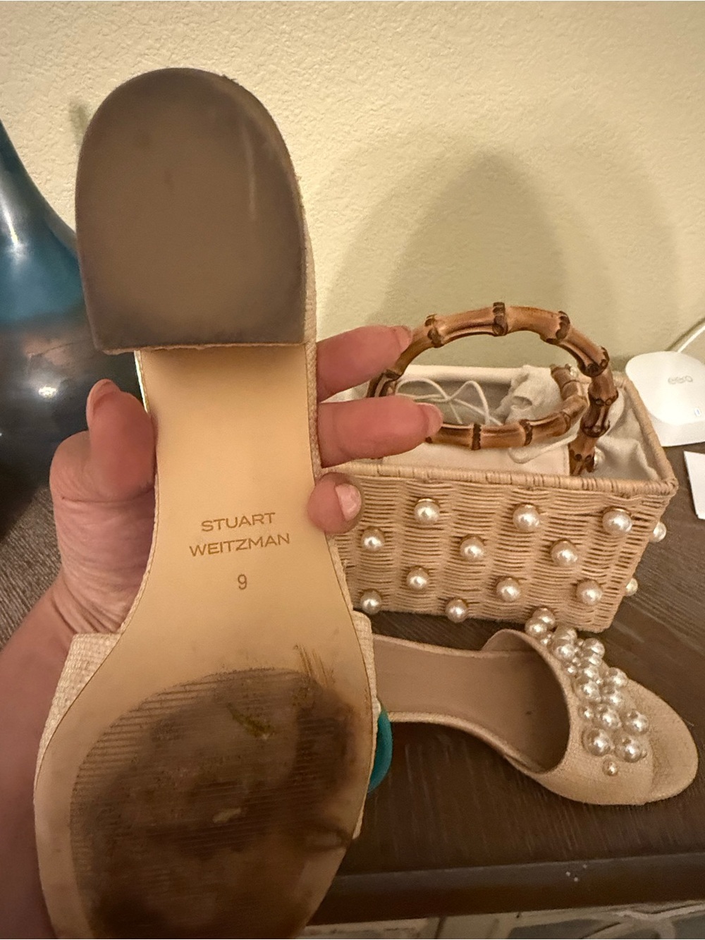 Stuart Weitzman pearl block heel sandal - Picture 3 of 7